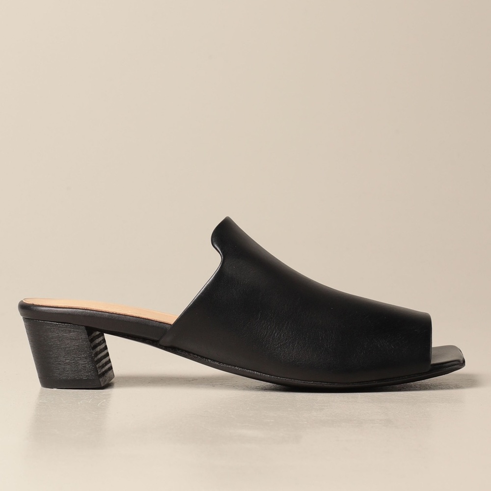 Marsèll Spatolina Square Toe Leather Mules Slides Sandals in Black Size 38